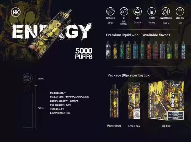 KK Energy 5000 Puff Rechargeable Mesh Coil Disposable Vape 2